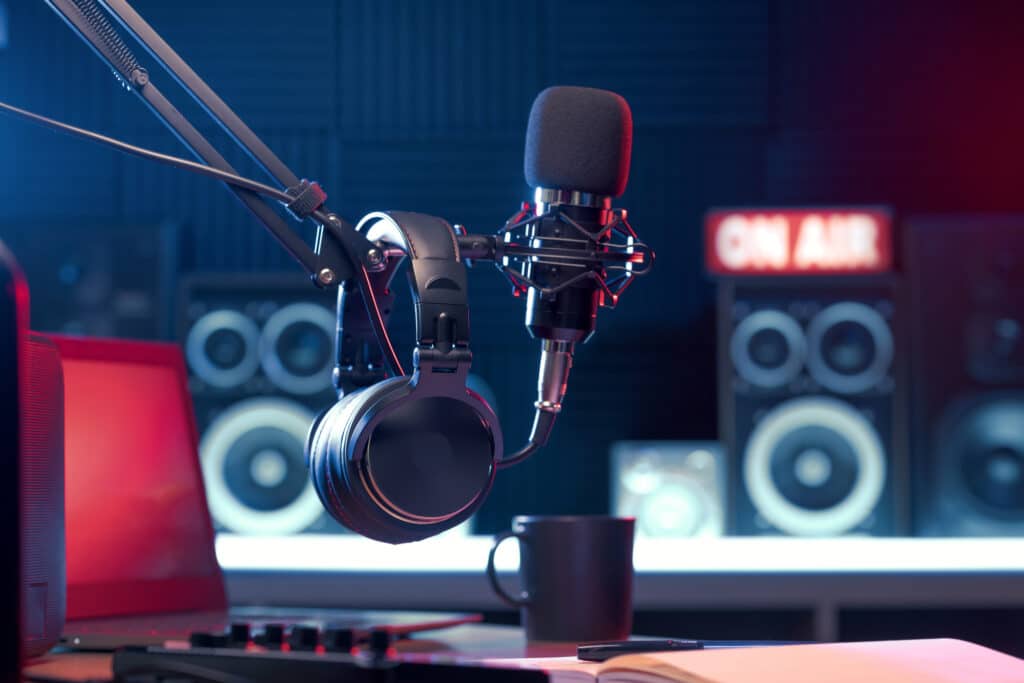 headphones and mic at the radio station