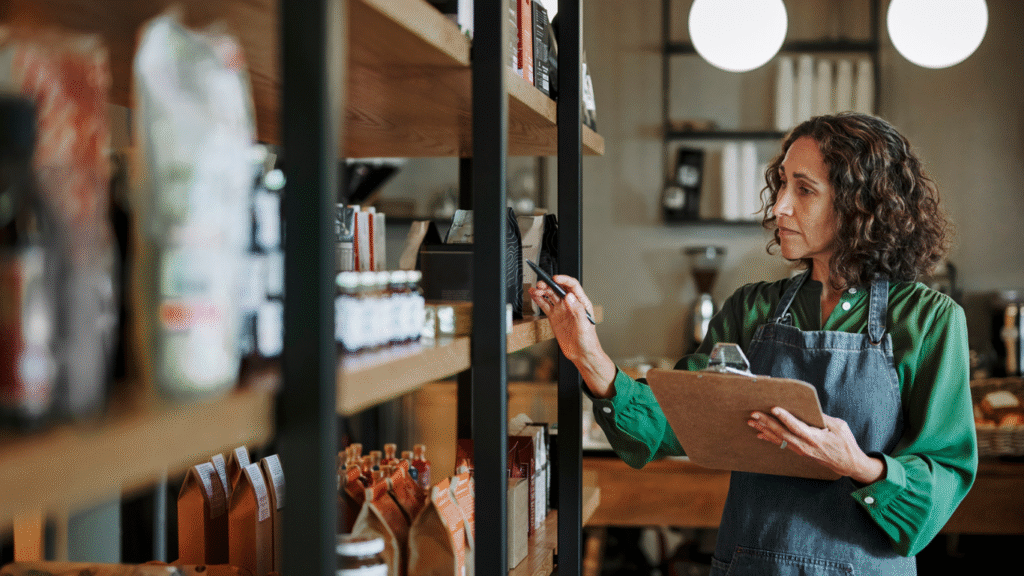 small business owner checking inventory